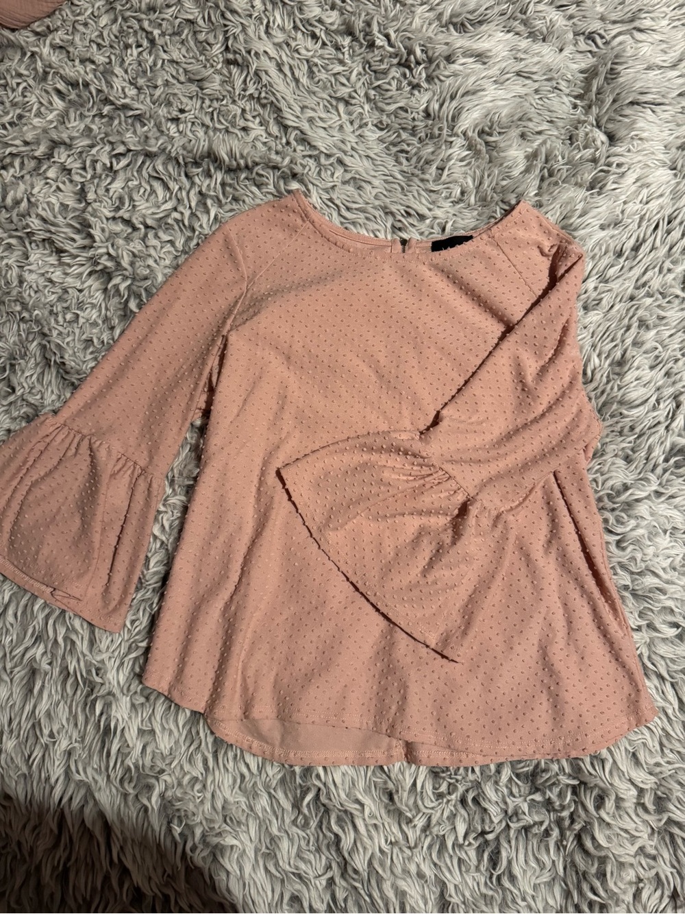 W5 Blush Pink Dot-Swiss Bell Sleeve Blouse